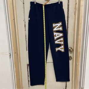 Russell Athletic Dark Blue Sweatpants with Yellow Lettering. NAVY logo
